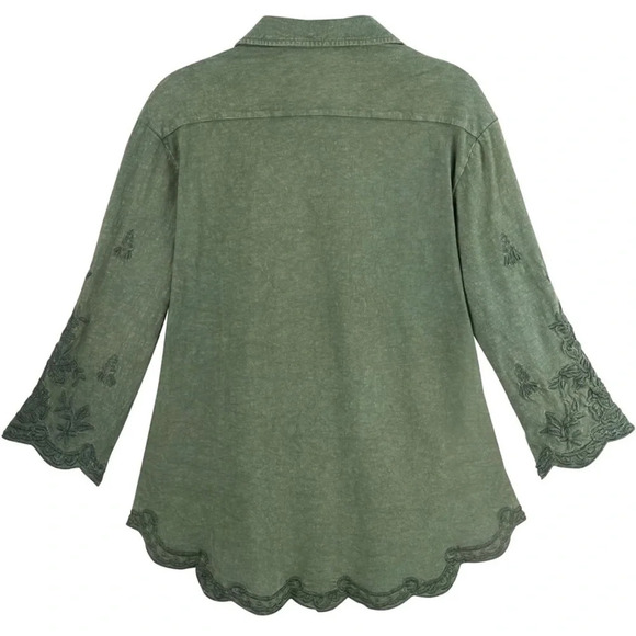 Caite Forest Embroidered Cotton Button Top in Envy Green - NEW - Size Small - Picture 2 of 10